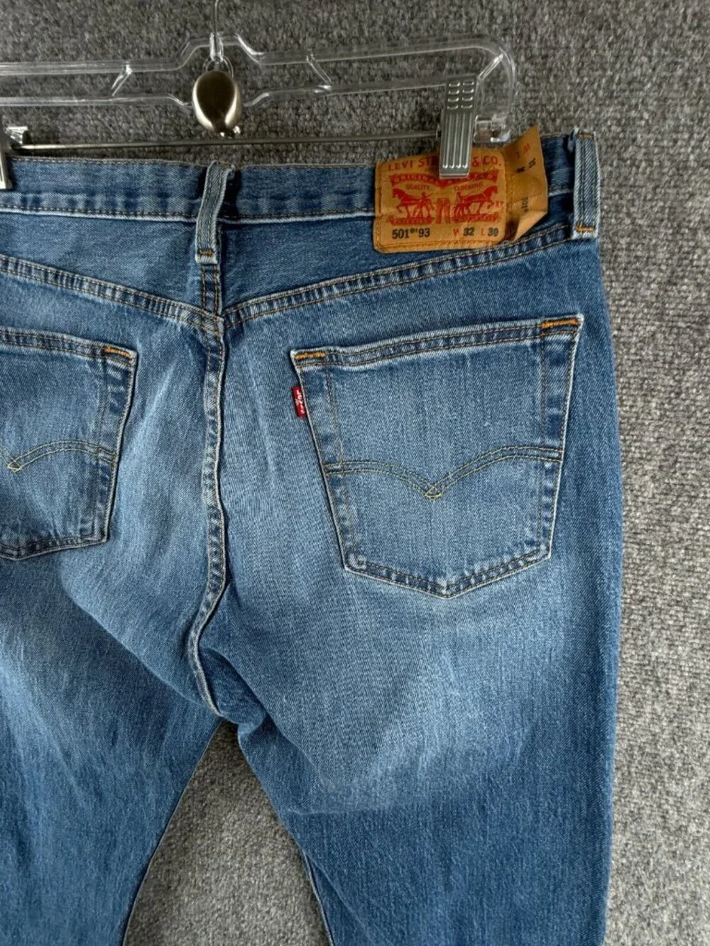 Levis 501 93 Straight Jeans Button Fly Classic Blue Denim Men Cotton ACTL 32X29